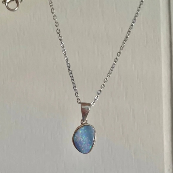 Australian Fire Opal Necklace Doublet Pendant Stainless Steel Lightning Ridge - Picture 6 of 6